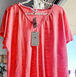 TOMMY BAHAMA Coral Color Bottom Tie Shirt XL